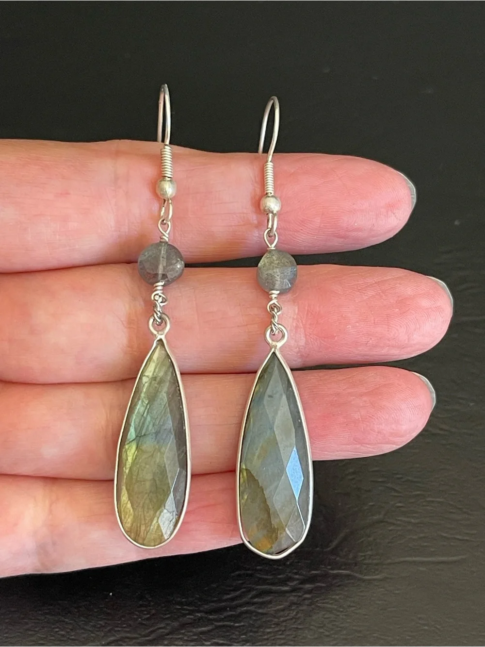 Labradorite Teardrop Dangle Earrings